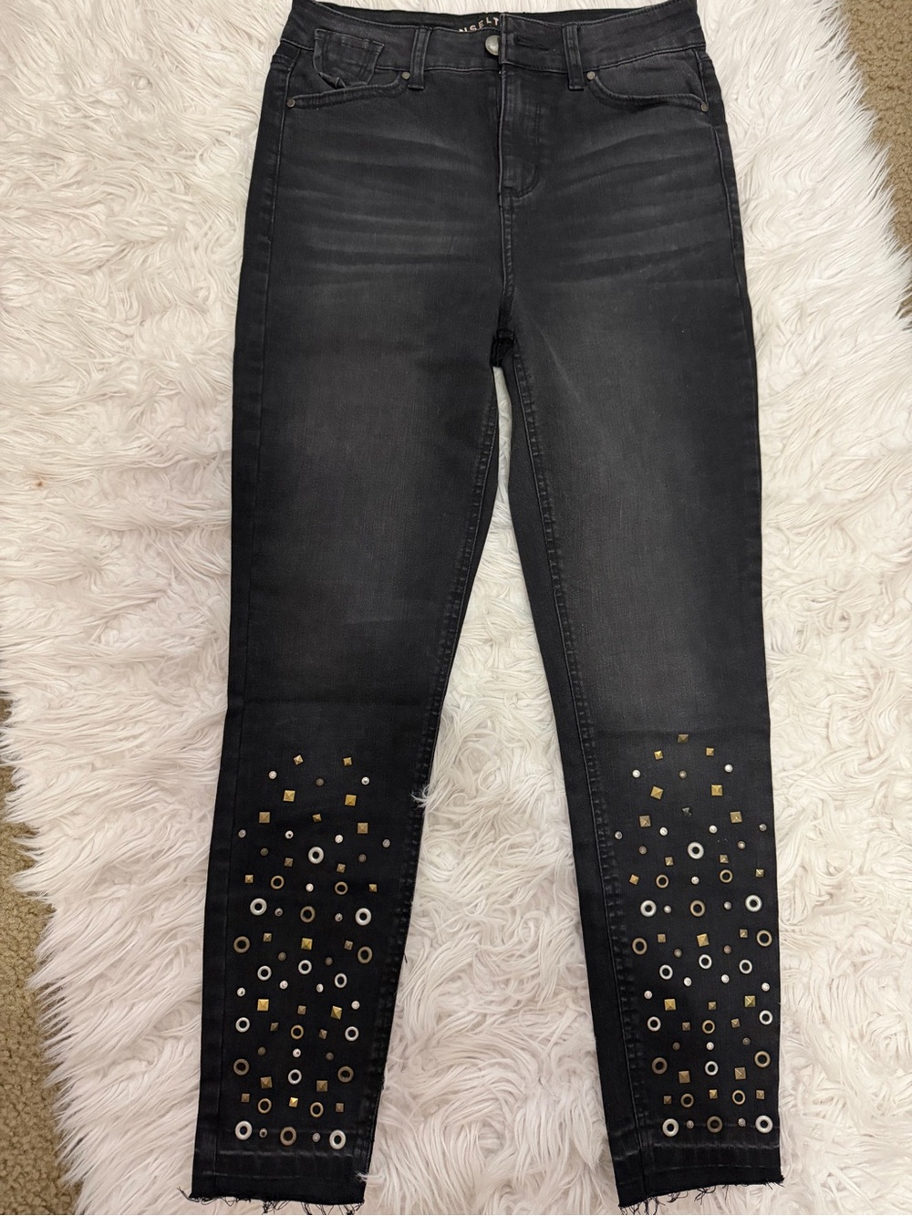 Tinseltown Black Skinny Jeans with Metallic Stud & Grommet Detail